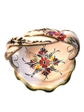 Vtg Bowl Basket Hand-Painted Ceramic Floral Jay Willfred Portugal cottage easter